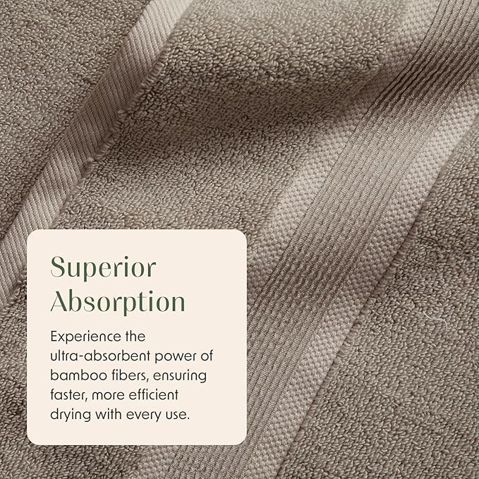 Springtree Home Luxury Bamboo Rayon Bath Towel Set of 4 | 35% Bamboo Rayon - 65% Cotton | Absorbent Quick-Dry Towels for Bathroom | Oeko-TEX Standard 100 Cotton | Cobblestone