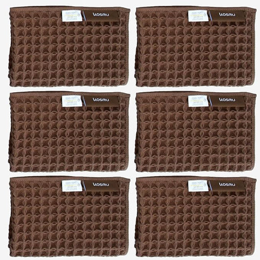 Luxury Japanese Cotton Silk Waffle Bath Towel | Plush, Absorbent, and Quick Dry (Dark Cocoa, Face Towel (6 Pack))