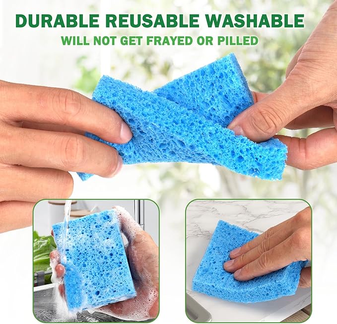 Plastic Free Natural Sponges 24 Pack Compressed Cellulose Multi-Color Flat Sponges Multi Use Dish Washing Sponge for Kitchen Cookware and Bathroom