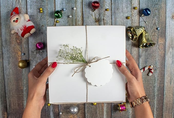 White Gift Boxes (Pack of 10) Size 8x8x4 Inches, Thick Paper Boxes with Lids, Tags & Jute Rope for Bridesmaid Proposals, Wedding Presents, Birthday Party Favor, Baby Shower and Christmas