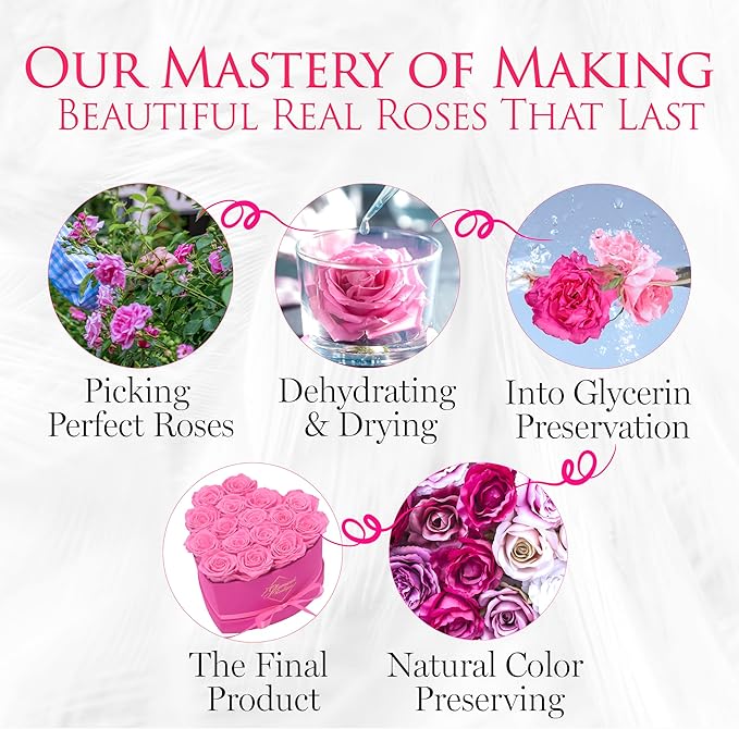 GLAMOUR BOUTIQUE 16 Flower Forever Heart Shape Box - Preserved Roses Gift for Her, Preserved Flowers, Velvet Pink