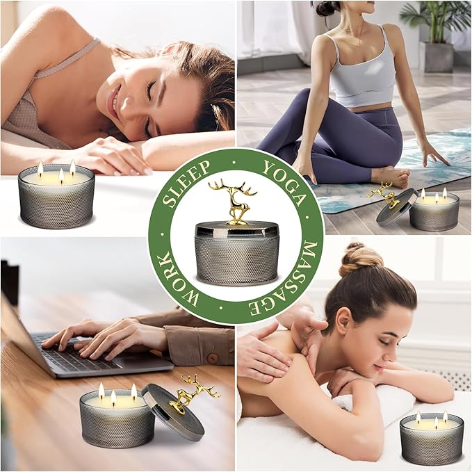 Sandalwood Scented Candle - 10.58 oz Natural Soy Wax with 3 Wicks, 50-Hour Burn Time Aromatherapy Candle for Home & Relaxation, Christmas Gift for Women & Men