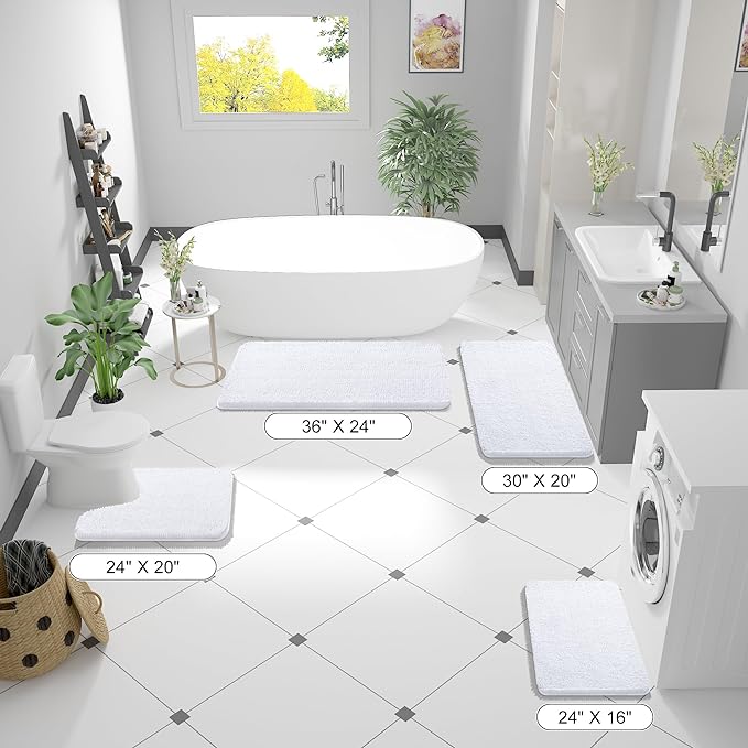 OLANLY Bathroom Rugs 59x24, Extra Soft Absorbent Chenille Bath Rugs, Rubber Backing Quick Dry, Machine Washable Bath Mats for Bathroom Floor, Tub and Shower, Home Decor Accessories, White