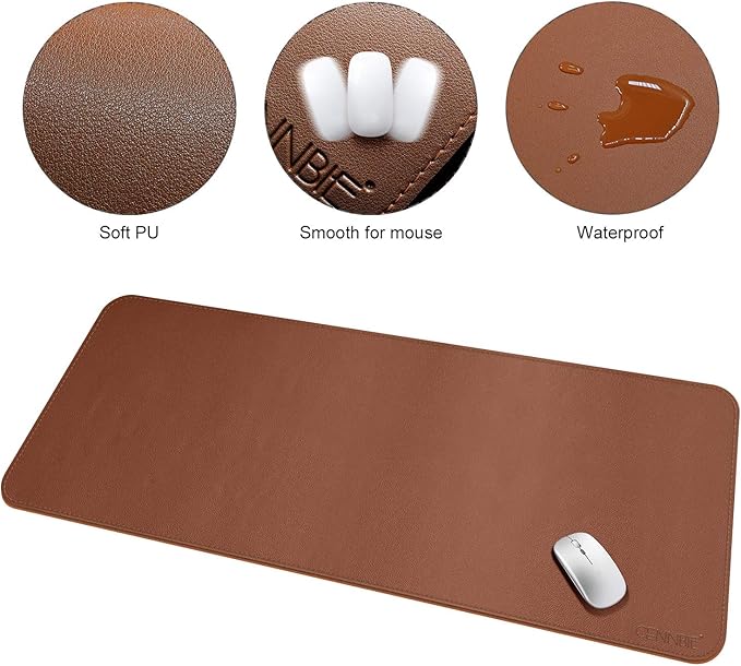 CENBBIE Leather Desk Mat Protector Super Large 51.18"x23.62" Desk Blotter Pad - Waterproof Writing Desk Accessories - Extended Non-Slip Rectangular, Laptop Keyboard Mouse Pad(Brown)