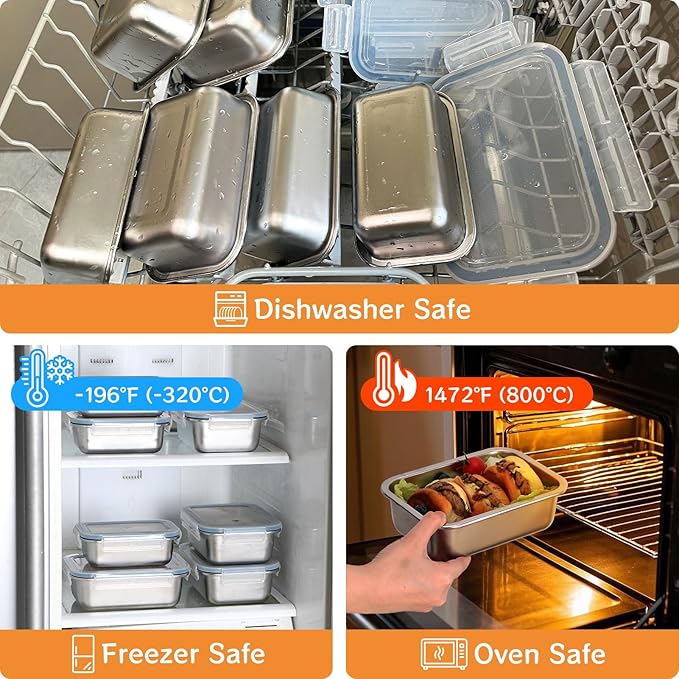 8-Piece 304 Stainless Steel Food Storage Containers with Lids, Leakproof & Airtight Bento Lunch Box, Oven/Freezer/Dishwasher Safe,Stackable Kitchen Storage Set