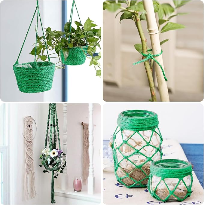 G2PLUS Garden Twine, 3MM 328 Feet Natural Jute Twine String, 3 Ply Green Heavy Duty Hemp Rope String for Gift Wrapping, DIY Arts & Crafts, Climbing Plants, Home Decor, Christmas