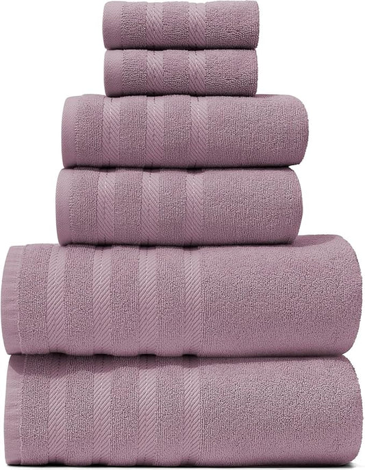 Hearth & Harbor Bath Towels for Bathroom - 100% Ring Spun Cotton Luxury Bathroom Towels - Soft & Highly Absorbent Bath Towels Set, 6 Piece Set, Dusty Purple