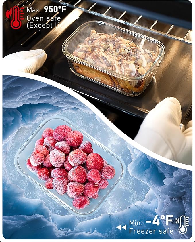 2-Pack Glass Food Storage Containers with Tempered Lids (630ml/2.7cup) - Airtight Snap Lock, Microwave & Oven Safe (-4℉~ 950°F), Freezer to Baking Dish, BPA-Free, Gift Box (Gray)