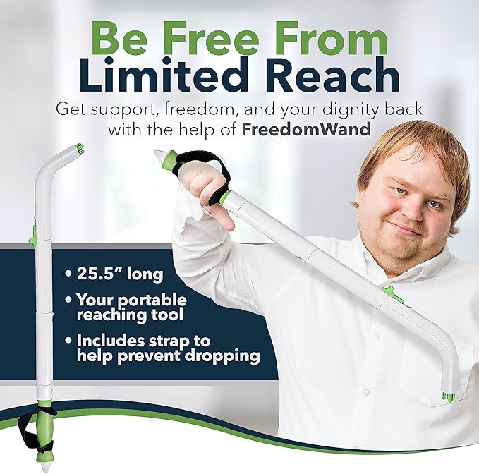 Multipurpose Toilet Aid - 25.5" Personal Hygiene Wand for Limited Mobility - Bathroom Aid for Independent Wiping - Assists with Holding Toilet Paper or Wipes - Ideal for Seniors & Post Surgery Use