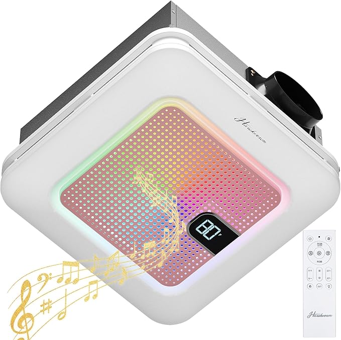 Bathroom Exhaust Fan with Bluetooth Speaker, 230 CFM 1.0 Sone Bathroom Exhaust Fan with Light, 3 Dynamic Light, 7 LED Color, 3 Color Temperatures, Nightlight,Remote, Easy Install