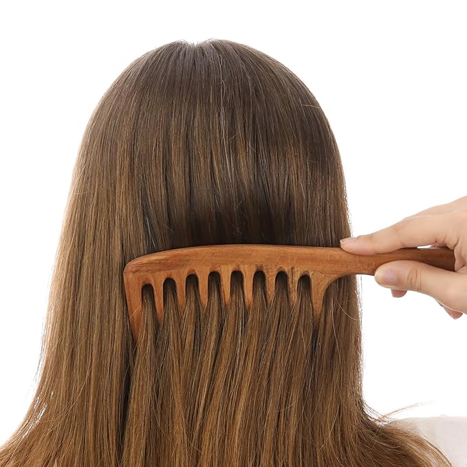 Wide Tooth Wooden Comb Handmade - Natural Vintage Style Wide Tooth Comb for Curls Gentle Styling - Anti-Static Wood Hair Combs For Women Detangling (Extra Wide Tooth)