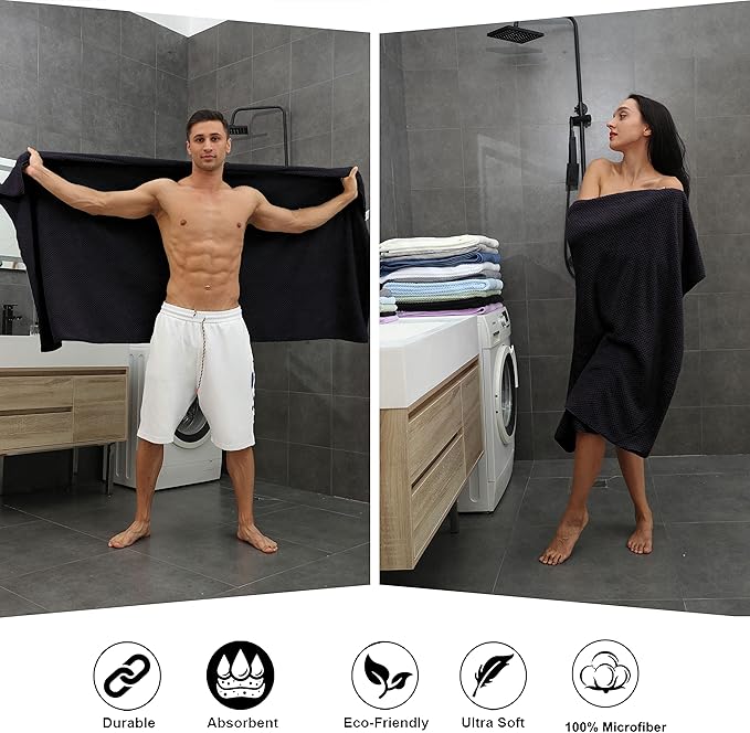 Extra Large Bath Towel Sheet Set 35x70 Inches - Oversized Bath Towels Set,Jumbo Large Microfiber - Quick Dry, Lightweight,Super Soft,Highly Absorbent Towel Set for Bathroom,Hotel,SPA,Pack of 4 (Black)