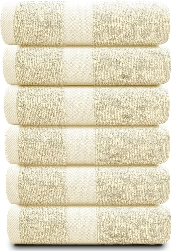 White Classic Luxury Beige Hand Towels - Soft 100% Turkish Cotton | Highly Absorbent Hotel spa Bathroom Towel Collection | 16x30 Inch | Set of 6