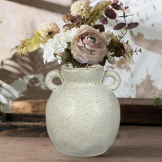 Beige Vintage Vase, Farmhouse Home Decorative Vase,7 Inch Terracotta Speckled Vases for Home Decor, Table, Living Room, Bathroom, Shelf, Mantel Decoration