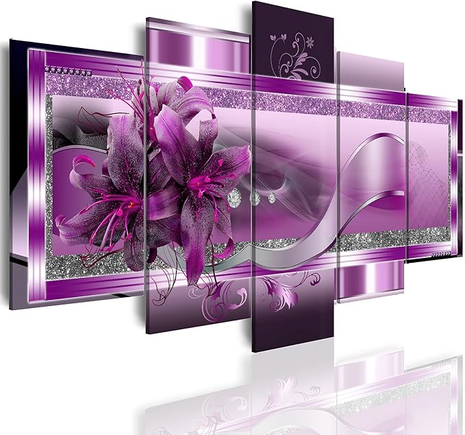 LUDUHU Abstract Orchid Flowers Canvas Print - Abstract Wall Art, Purple Floral Painting Decor for Home Decoration Artwork Picture, bedroom wall decor (C,Oversize 40x20inch)