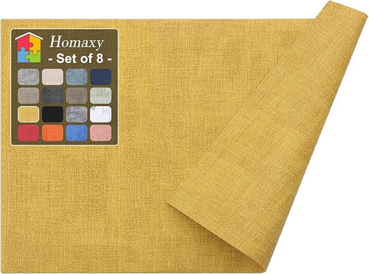 Homaxy Faux Leather Heat Resistant Placemats for Dining Table Set of 8, Waterproof Wipeable Washable PU Table Mats, Easy to Clean Anti-Slip Place Mats, 11.8" x 17", Yellow