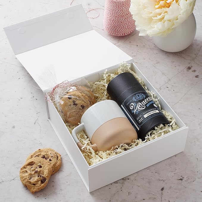 CECOBOX - Gift Boxes with Lids for Presents 8"x8"x3.1" - Matte, Collapsible Magnetic Closure Gift Box - Groomsmen & Bridesmaid Proposal Boxes, Wedding, PR, Birthdays, Holidays (White)