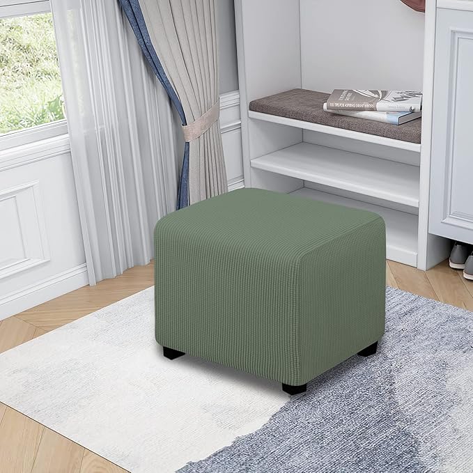 Easy-Going Stretch Ottoman Cover Folding Storage Stool Furniture Protector Soft slipcover with Elastic Bottom (X-Small,Greyish Green)