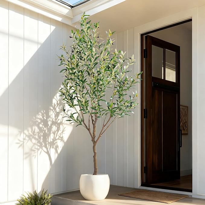 6ft Artificial Olive Tree Faux Olive Plant for Home Decor, Large Fake Olive Tree Modern Farmhouse Style, Floor Plant for Indoor Artificial Trees for Home Decor Indoor, Arbol de Olivo Artificial