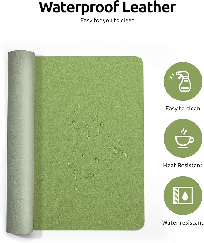 YSAGi Leather Desk Protector, Office Mat, Large Mouse Mat, Non-Slip PU Leather Blotter, Laptop Desk Pad, Waterproof Writing Pad for Office and Home (Leaf Green, 35.4" x 17")