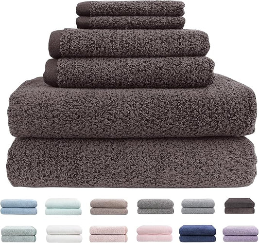 Everplush Diamond Jacquard 6 Pieces Bath Towel Set, Luxury Super Soft Oversized Towels, Highly Absorbent Diamond Jacquard Quick Dry Bath Towel for Bathroom Charcoal
