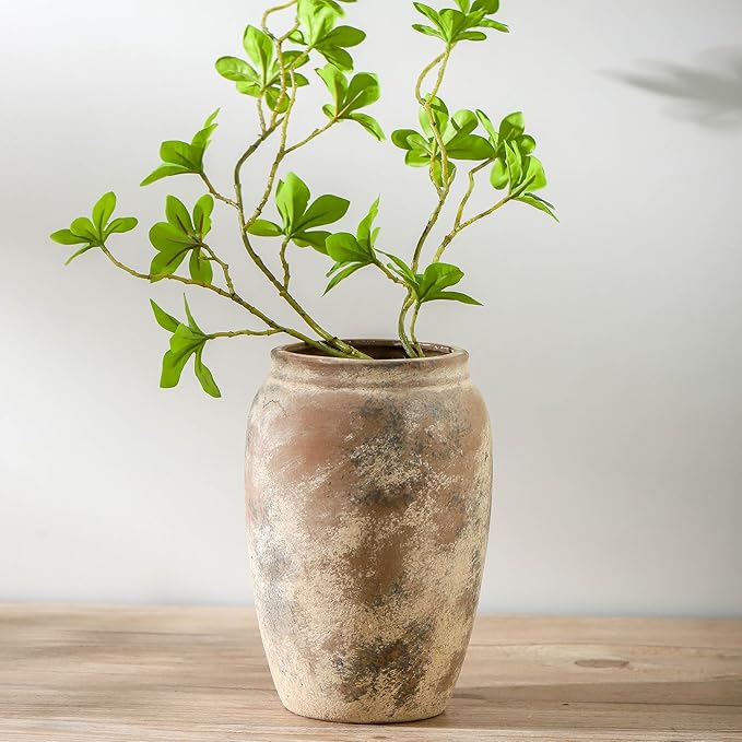 Ceramic Rustic Vase, 8.2 Inch Farmhouse Flower Vase, Christmas Decorative Vintage Vase Boho Decor for Home Decor, Living Room, Entryway, Holiday Wedding New Year Gifts