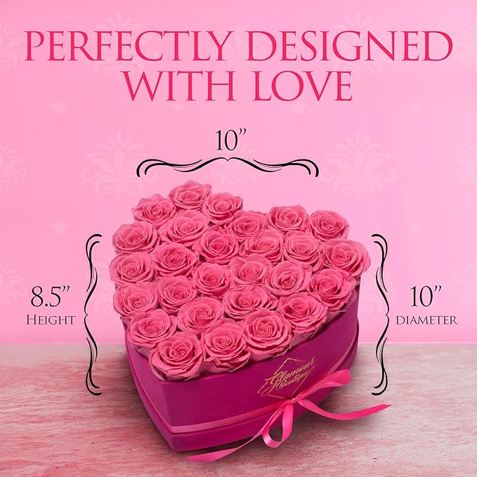 GLAMOUR BOUTIQUE 27 Flower Forever Heart Shape Box - Preserved Roses Gift for Her, Preserved Flowers, Velvet Pink