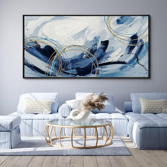 yiijeah Large Wall Art - Abstract Canvas Painting for Living Room Decor Modern Art Work for Wall Giant Gray Paint Office Bedroom Blue and White Home Decor