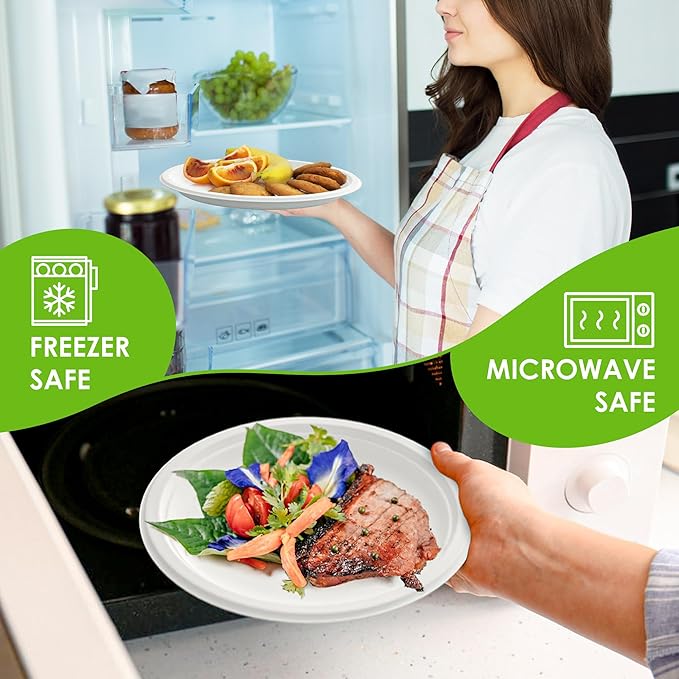 400PCS Compostable Paper Plates Set, Disposable Eco-friendly Dinnerware Set, Biodegradable Heavy-Duty Paper Plates, Utensils, Cups and Straws for Party Camping 50 (White)