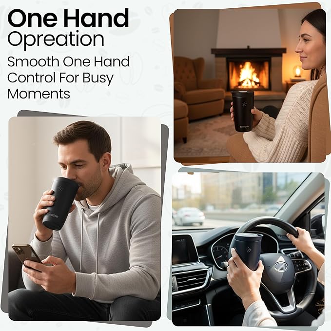 Travel Coffee Mug Tumbler, Reusable Iced Coffee Hot Coffee Cup, Double Wall Insulated Thermal Stainless Steel Material, Gift for Women Men, Perfect for Camping Travelling, 12 oz, Black