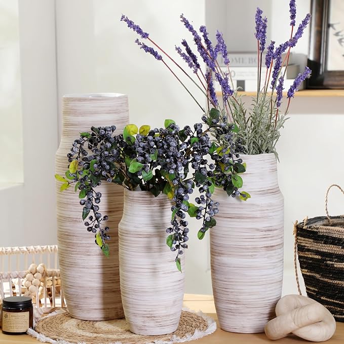 ALMA 17 inch Extra Tall White Ceramic Vases for Centerpieces Farmhouse Living Room Floor, Boho Pampas Grass Vase for Fireplace Mantel Decor, Modern Minimalist Rusic Floor Vase for Organic Home Decor