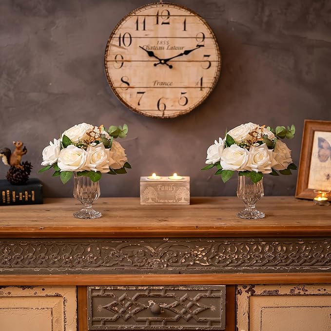 Glasseam Glass Vases for Centerpieces, Modern Compote Crystal Small Vase Set of 12, Pedestal Clear Vases for Decor, Unique Wedding Table Dining Room Decorations, 5.7in