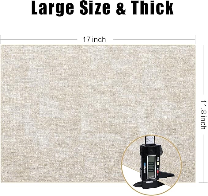 Homaxy Faux Leather Heat Resistant Placemats for Dining Table Set of 6, Waterproof Wipeable Washable PU Table Mats, Easy to Clean Anti-Slip Place Mats, 11.8" x 17", Beige