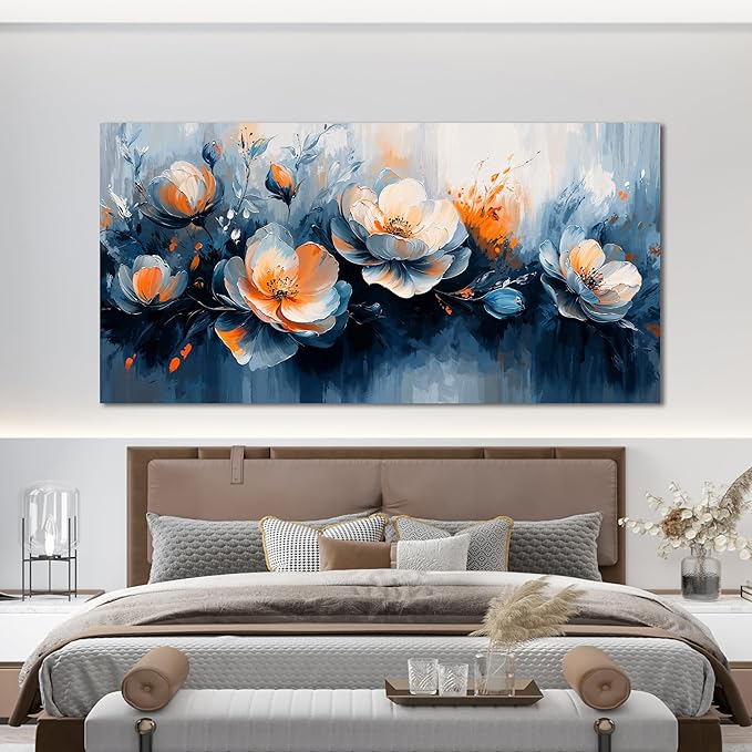 Canvas Wall Art Decor Wall Art Pictures for Living Room Artwork for Walls Large White Flowers Wall Art Prints Canvas Art Wall Decor Oversized Vintage Botanical Wall Art Bedroom Home Decor 29" X 58"