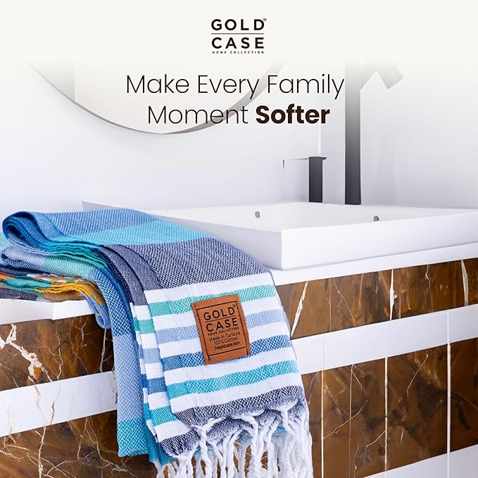 Gold CASE Turkish Hand Towels for Bathroom Set of 6 – 20 x 40'' – 100% Cotton Bathroom Hand Towels – OLYMPOS Towel for Spa, Face, Tea & Dishcloth – Decorative Cloth – Multicolor