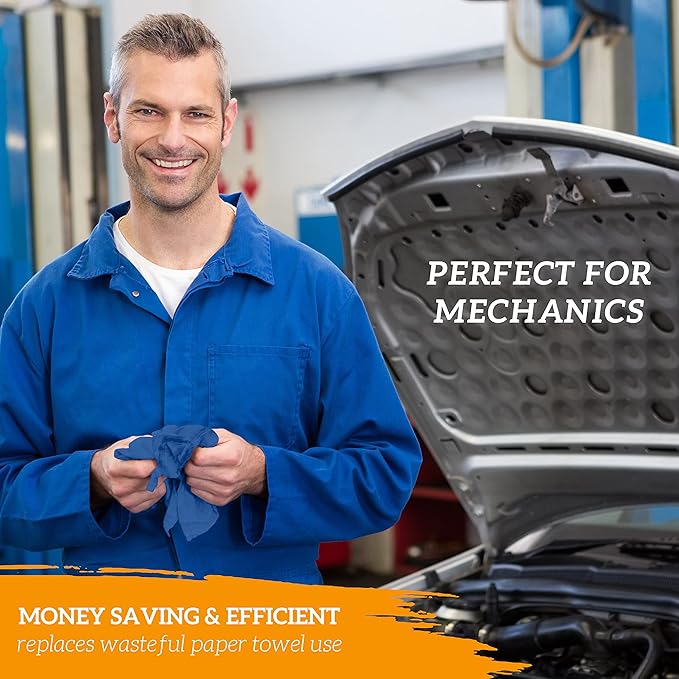 GREEN LIFESTYLE Blue Shop Towels 12x14, 600 Pack, 100% Cotton Super Absorbent & Durable Shop Rags, Reusable Shop Rags Bulk, Multipurpose Cleaning Towels for Automobiles, Industries, Garage and Home