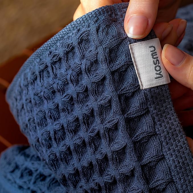 Luxury Japanese Cotton Waffle Bath Towel | Plush, Absorbent, and Quick Dry | Free Storage Bag Included (Ocean Blue, Bath Towel (Set of 2))