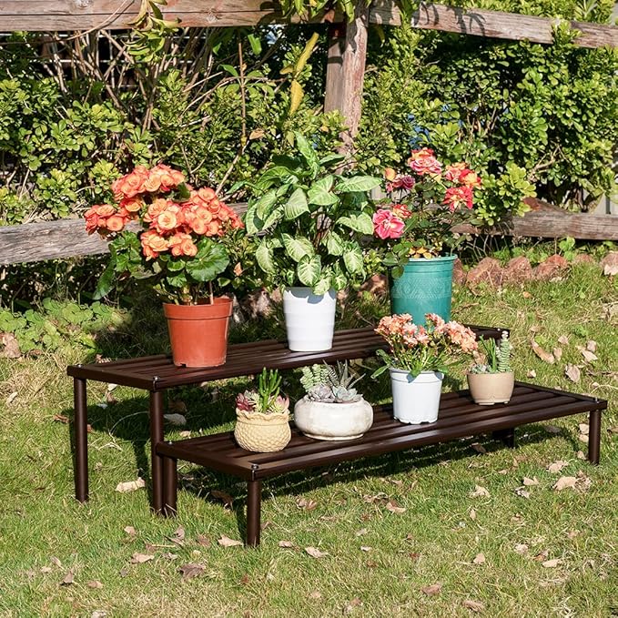 Metal Plant Stand, Rust-proof Aluminum Display Rack, Plants Display Stands Decoration Racks for Living Room Garden Balcony Patio (Ebony, 42.5Inch Tall Leg)