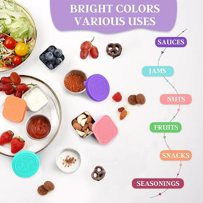 6 PCS Salad Dressing Container to Go,Handy Leakproof Stainless Steel Meal Prep Containers Reusable,Sauce Containers for Lunch Box, Picnics, Travel, Office and Kitchen Storage-1.6oz+2.7oz