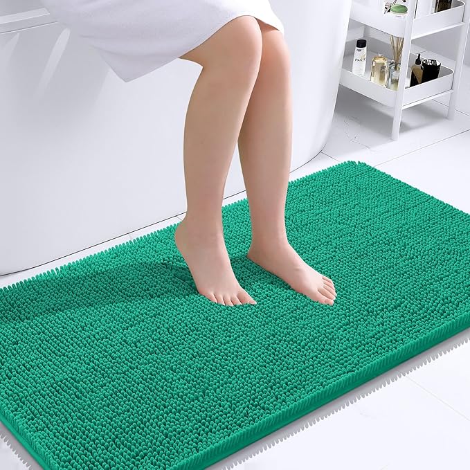 OLANLY Bathroom Rugs 44x24, Extra Soft Absorbent Chenille Bath Rugs, Rubber Backing Quick Dry, Machine Washable Bath Mats for Bathroom Floor, Tub and Shower, Home Decor Accessories, Emerald