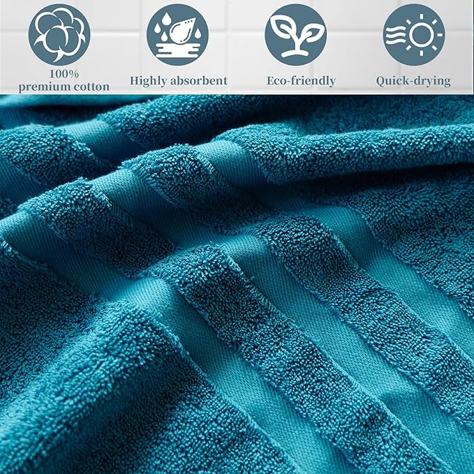 Cotton Bath Towel – Large 30x60 Inches, Soft, Thick & Absorbent Towel for Bathroom, Spa, or Home Use (Blue, 2 Pack – 30"x60")