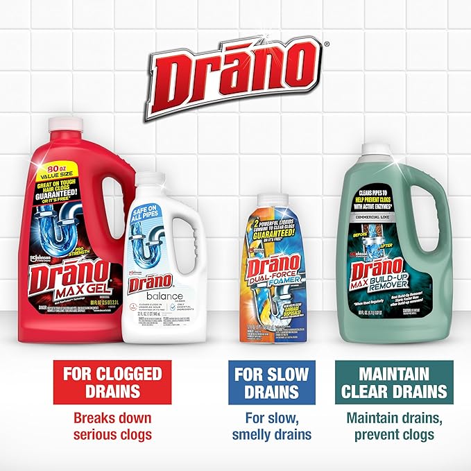 Drano Max Gel Drain Clog Remover and Cleaner for Shower or Sink Drains, Unclogs and Removes Hair, Soap Scum and Blockages, 80 Oz, Pack of 2