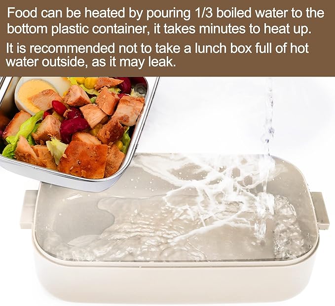 Stainless Steel Bento Box for Adults&Kids,Japanese Leakproof Lunch Box Divided Food Meal Storage Containers Set Stackable 2 Layer for Children School Picnic Beige