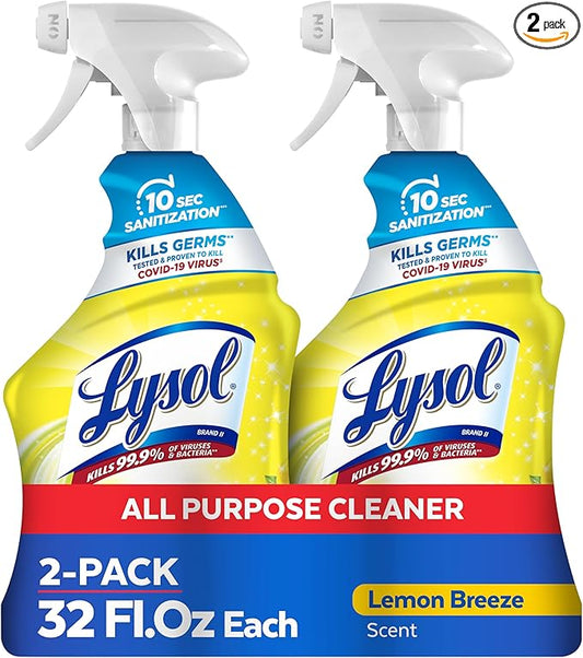 Lysol All Purpose Cleaner Spray, Multi-Purpose Disinfecting Spray, Kitchen & Bathroom Cleaner, Lemon Breeze Scent, 32 Fl Oz (Pack of 2)
