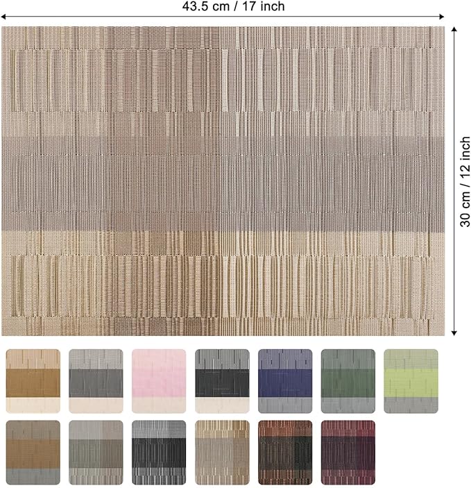 Placemats Set of 8, Vinyl Woven Place Mats Indoor Set of 8 Washable Wipeable PVC Table Mats Heat-Resistant Non Slip Plastic Placemat for Kitchen Dining Outdoor Table (Gray Gold, Set of 8)
