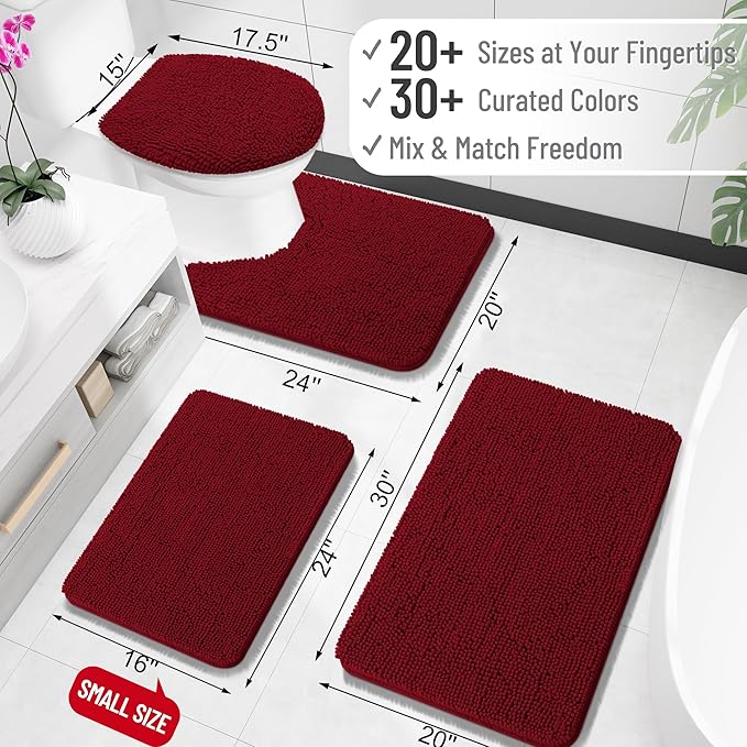 OLANLY Bathroom Rugs 30x20, Extra Soft Absorbent Chenille Bath Rugs, Rubber Backing Quick Dry, Machine Washable Bath Mats for Bathroom Floor, Tub and Shower, Home Decor Accessories, Burgundy