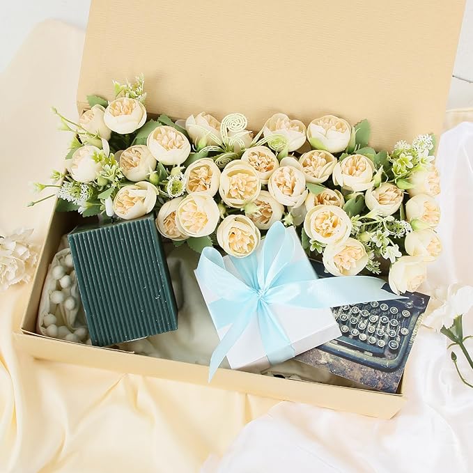 Aimyoo Striped Brown Magnetic Gift Boxes with Lids 13.8x9x4.3 in, Large Bridesmaid Groomsman Proposal Box, Rectangle Collapsible Box for Present Graduation Birthday Storage 5 Pack