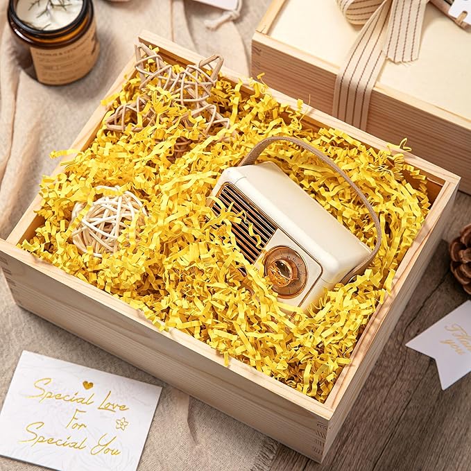 Mefleet 2 LB Crinkle Cut Paper Shred Filler Yellow Crinkle Shredded Paper for Gift Box - Gift Basket Bag Filler - Grass Cushion Stuffing for Christmas Holiday Packaging Wrapping