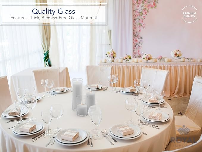 Royal Imports Glass Cylinder Flower Centerpiece Vases Set of 3 - Hurricane Candle Holder Pillar, Floating, Tealights - Use for Floral, Wedding, Home Decor, Holiday Includes 3 Floating Candles