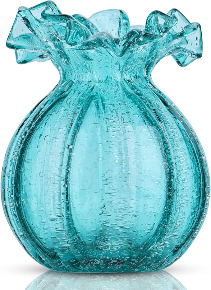 Blown Glass vase, Green Art Glass vase, Modern Art vase for Living Room, Kitchen, Wedding, Dining Table Center Table Decoration Flowers